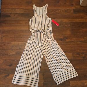 Shosho Black, White And Orange Striped Jumpsuit Size Medium